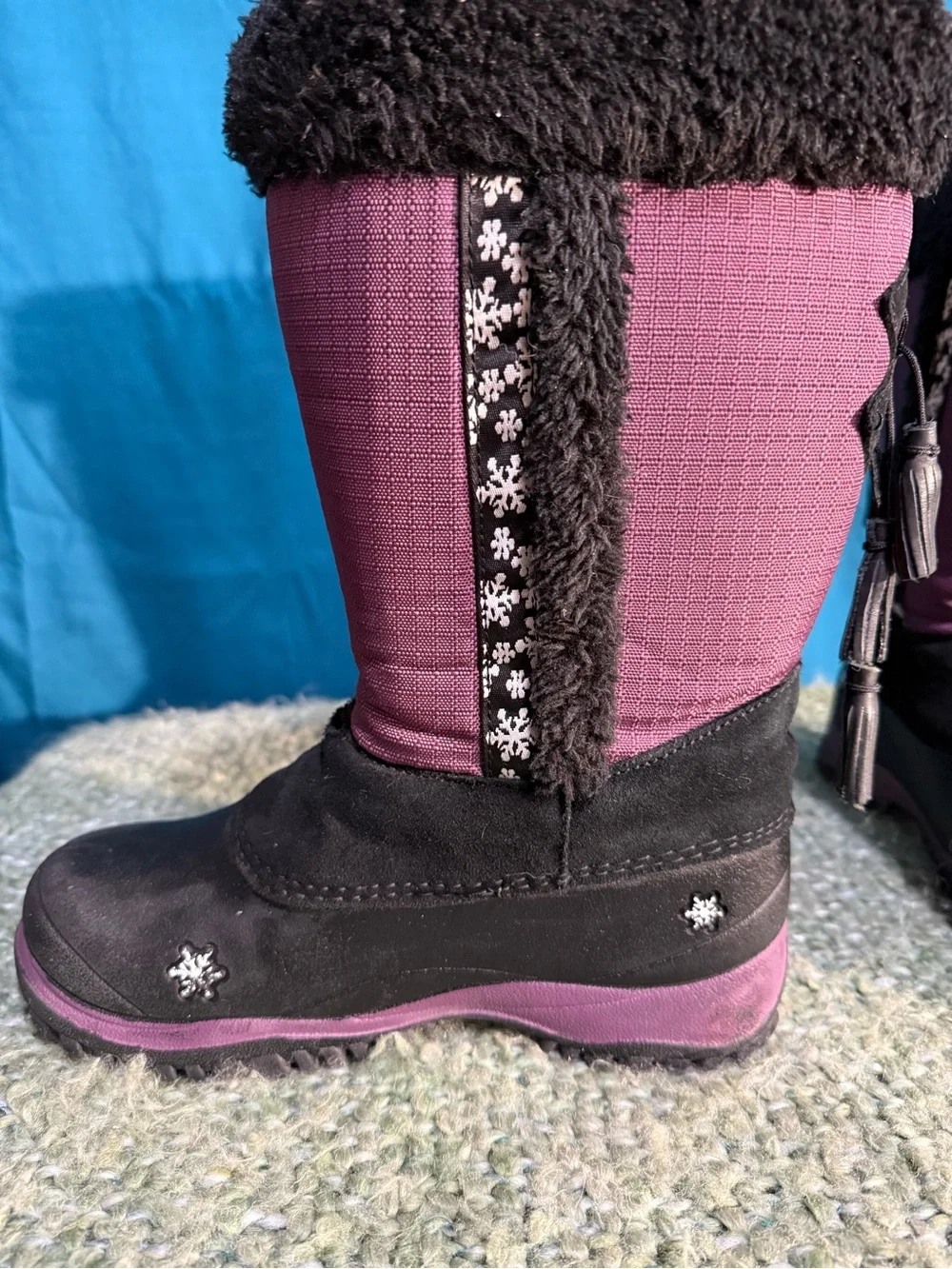 Baffin Adele Junior Kids Purple Winter Snow Boots with Faux Fur Trim